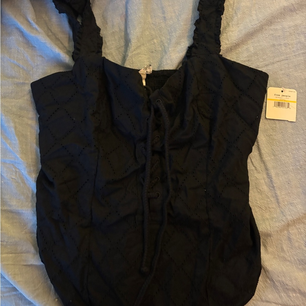 Free People Black Textured bodysuit